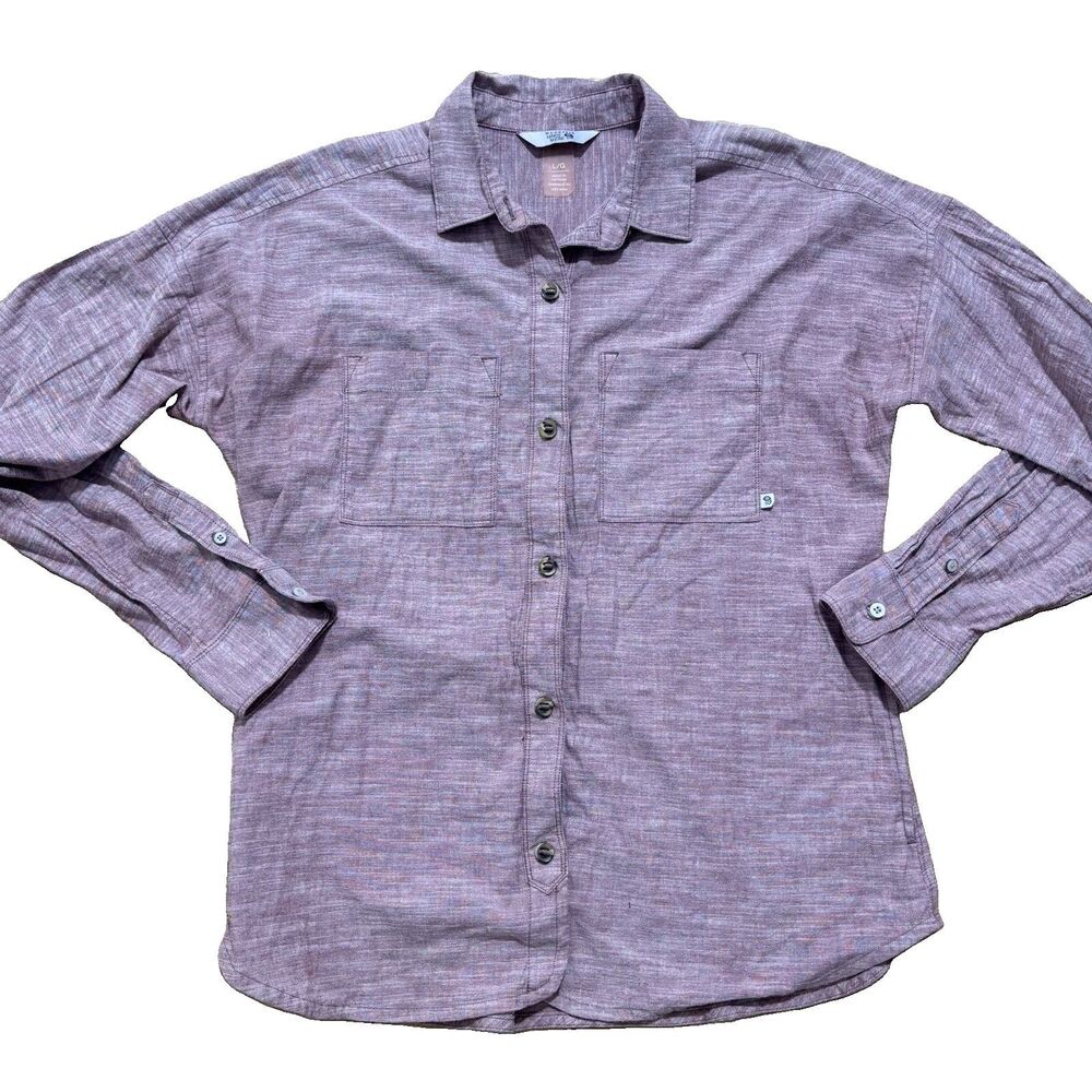 Mountain Hardwear Shirt Womens Large Purple Long Sleeve Button Up Hiking
